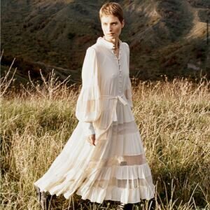 MeiMeiJ silk mesh ruffle Maxi dress